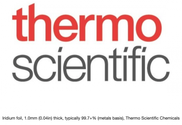 Iridium foil, dày 1.0mm, 99.7+% (Kim loại), Thermo Scientific Chemicals | Ir | CODE: 011525.FF